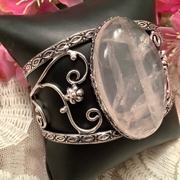🌸 ROSE QUARTZ CUFF BRACELET BOHO CHIC BOHEMIAN CELTIC GYPSY GODDESS GEM PINK - Picture 9 of 9